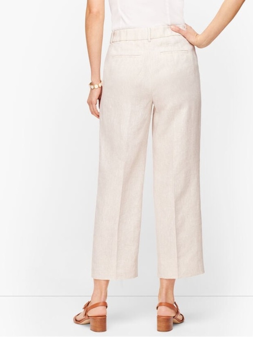 Talbots Curvy Linen Straight Leg Crop Pants Beige Women’s 8